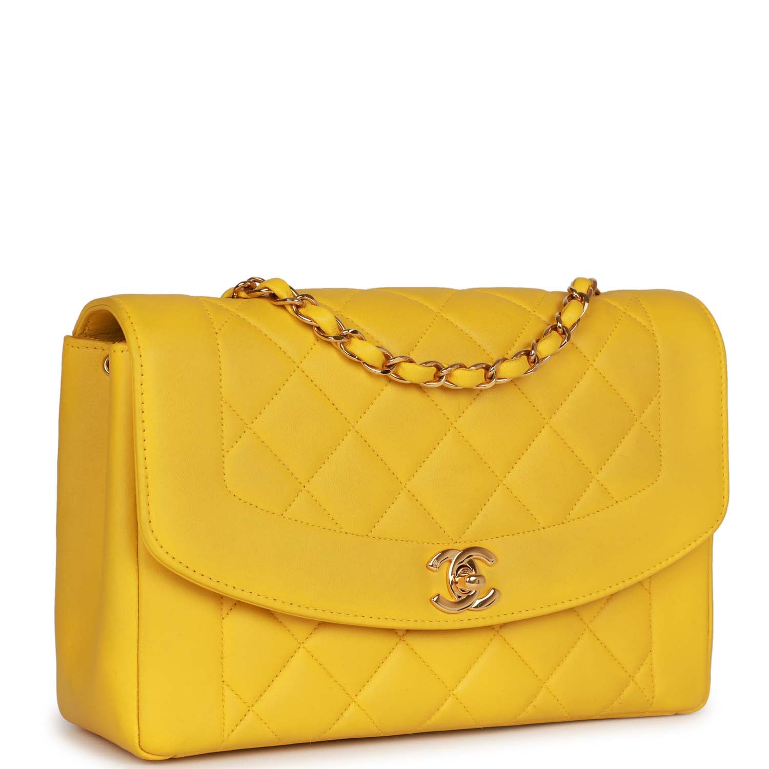 Vintage Chanel Medium Diana Flap Bag Yellow Lambskin Gold Hardware - Image 2