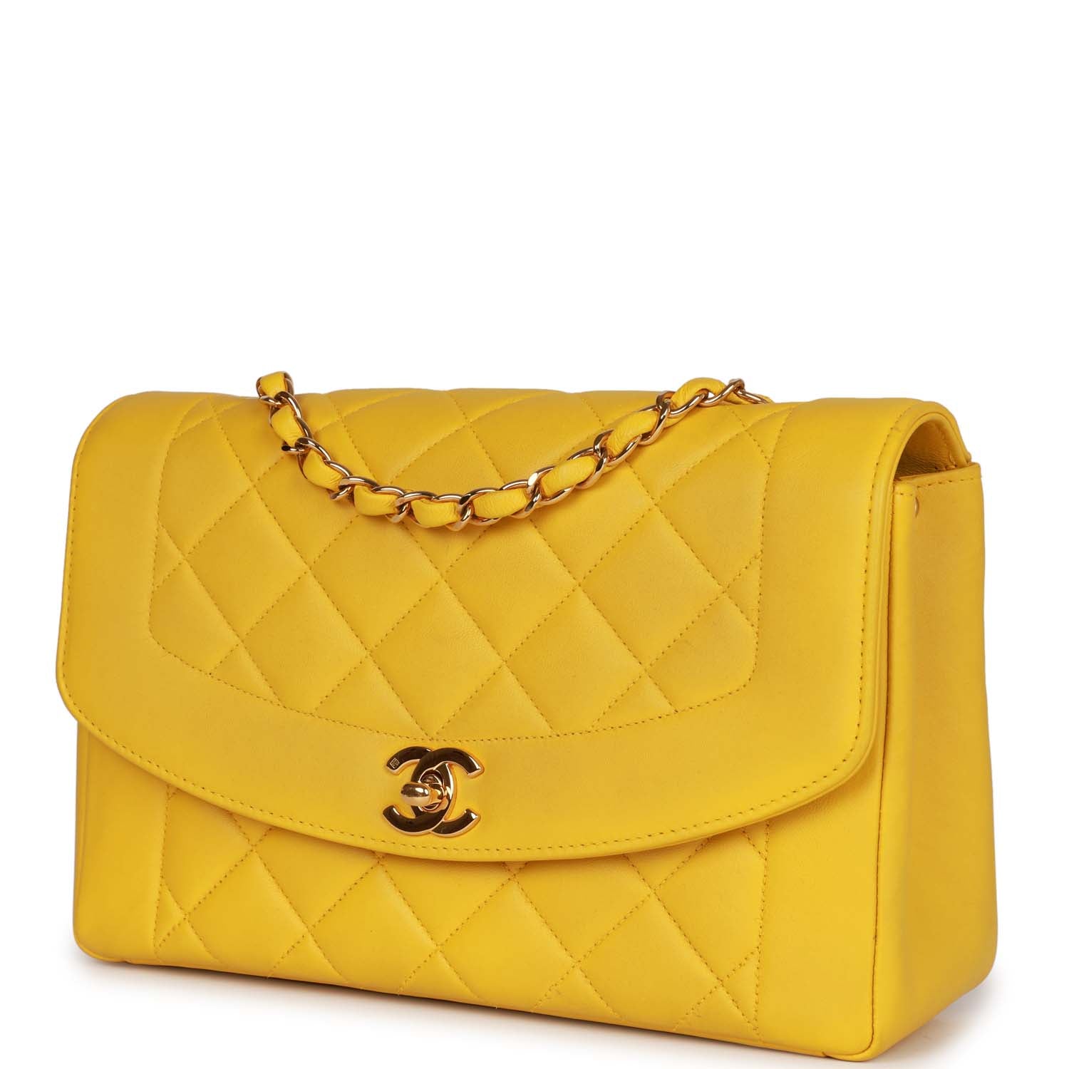 Vintage Chanel Medium Diana Flap Bag Yellow Lambskin Gold Hardware - Image 5