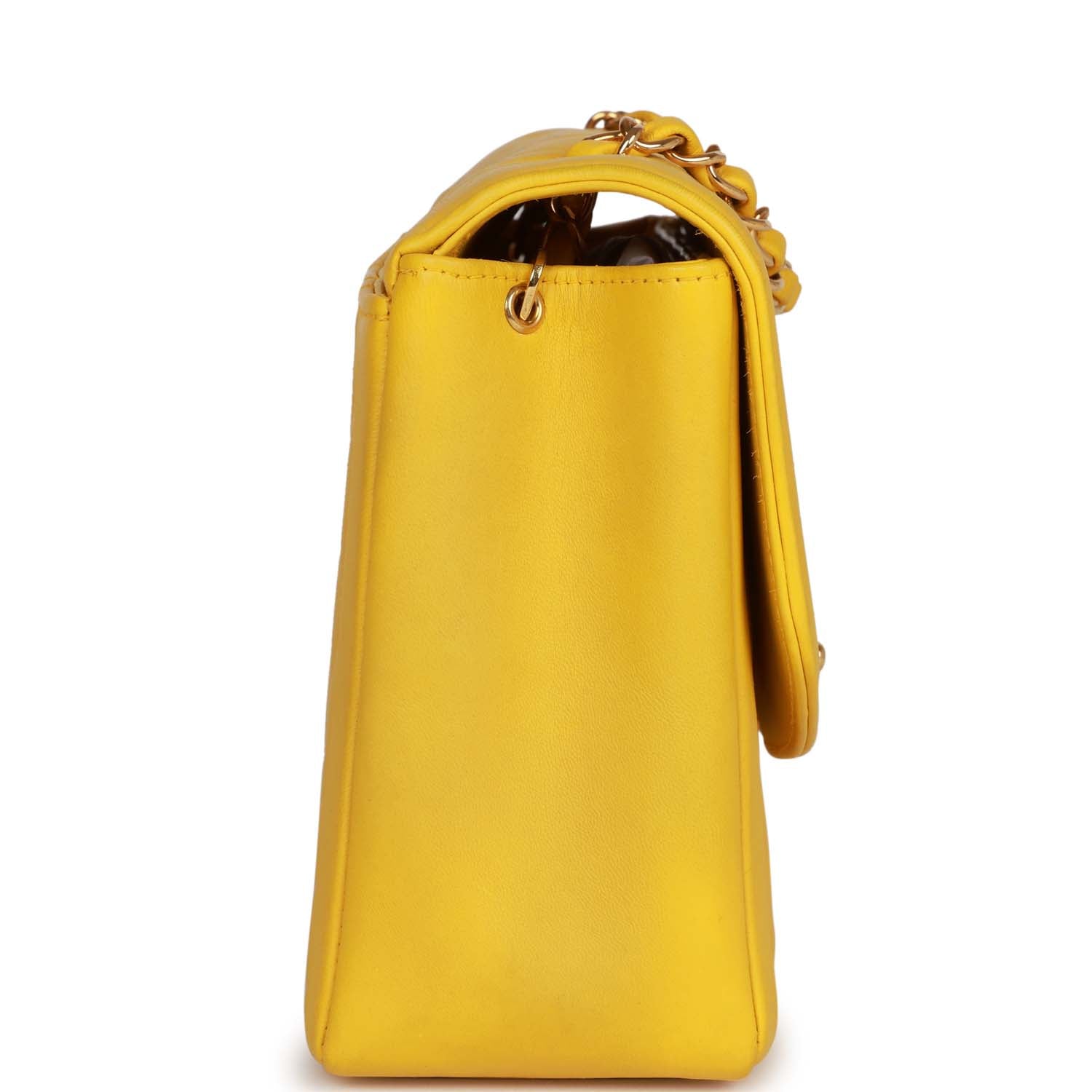 Vintage Chanel Medium Diana Flap Bag Yellow Lambskin Gold Hardware - Image 3
