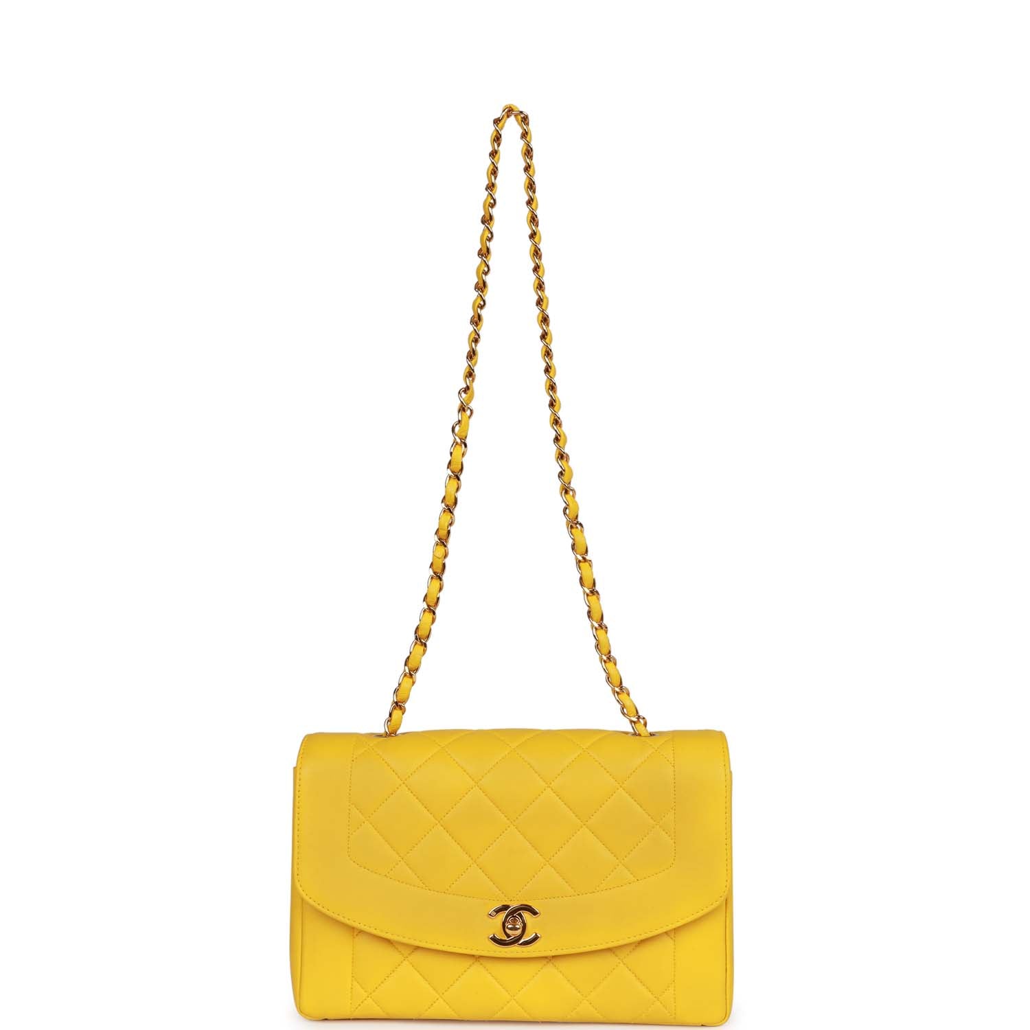 Vintage Chanel Medium Diana Flap Bag Yellow Lambskin Gold Hardware - Image 7