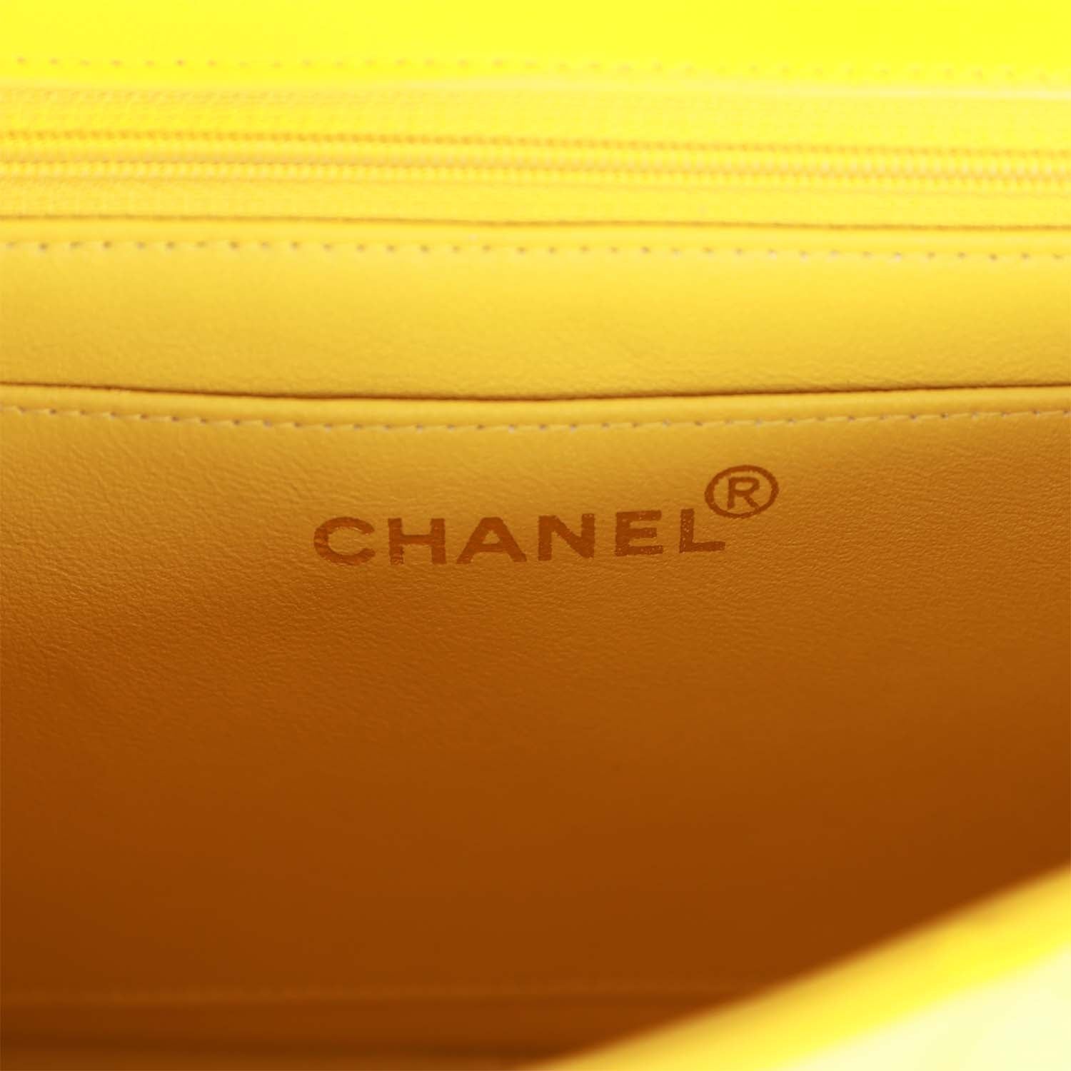 Vintage Chanel Medium Diana Flap Bag Yellow Lambskin Gold Hardware - Image 9