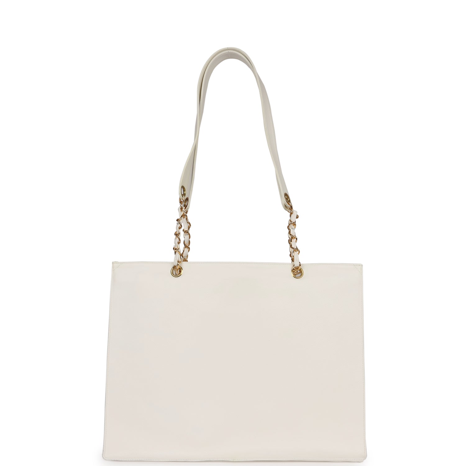 Vintage Chanel CC Chain Shopping Tote Bag White Caviar Gold Hardware - Image 4