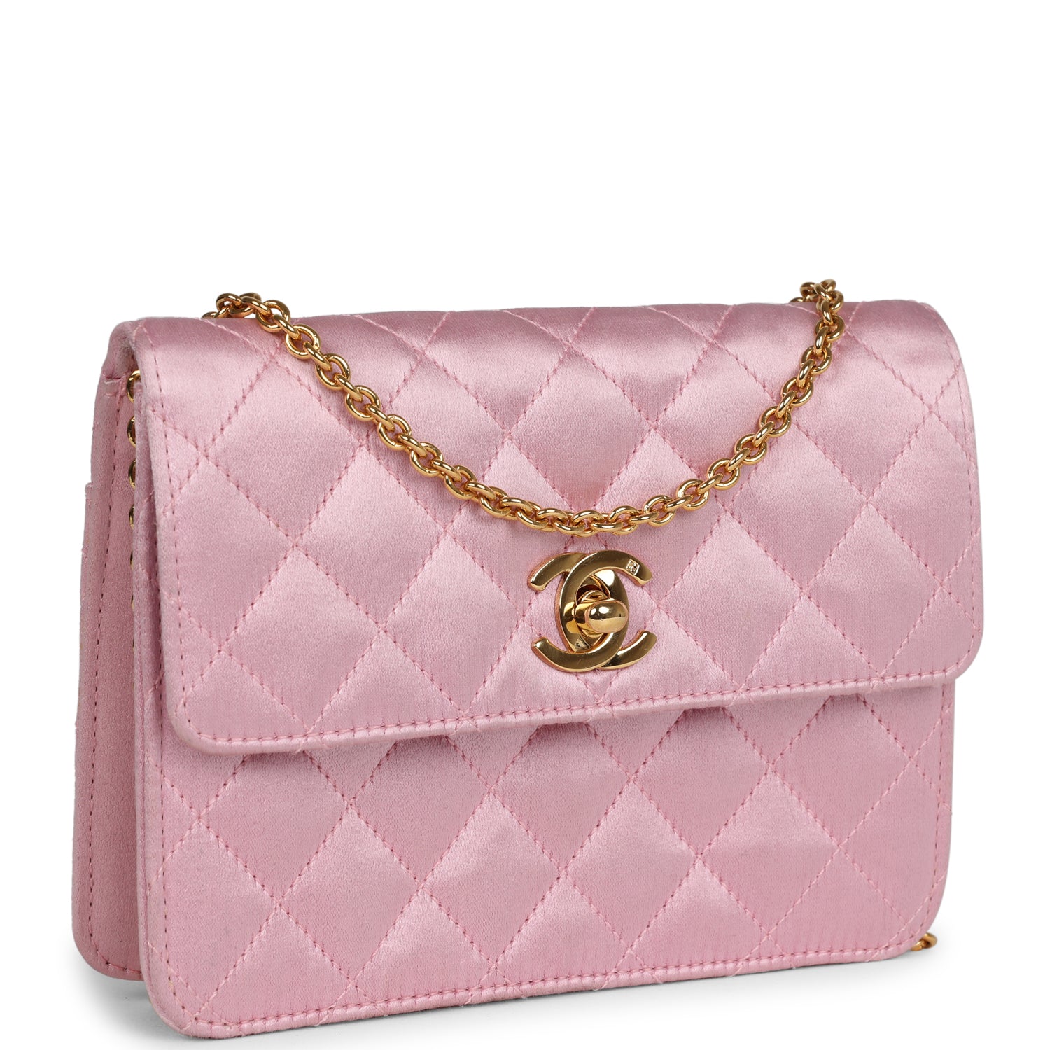 Vintage Chanel Mini Straight Flap Bag Pink Satin Gold Hardware - Image 2