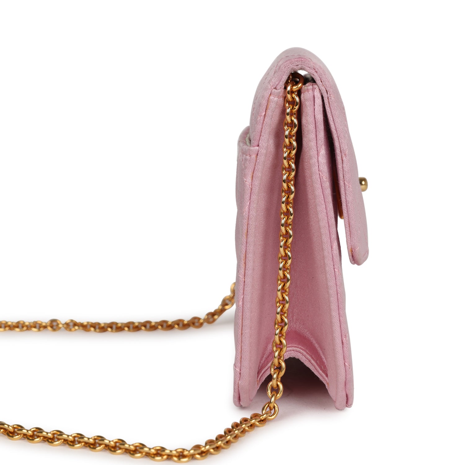 Vintage Chanel Mini Straight Flap Bag Pink Satin Gold Hardware - Image 4