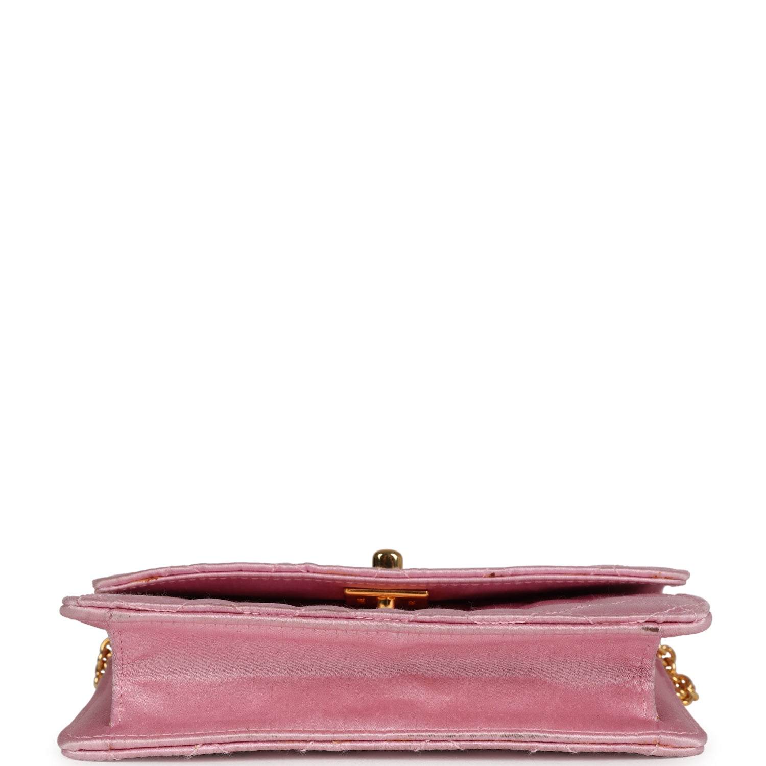 Vintage Chanel Mini Straight Flap Bag Pink Satin Gold Hardware - Image 6