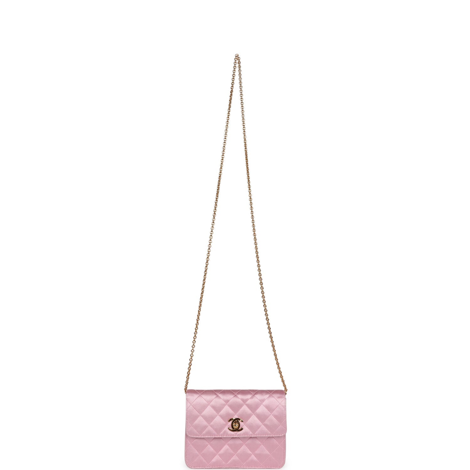 Vintage Chanel Mini Straight Flap Bag Pink Satin Gold Hardware - Image 7