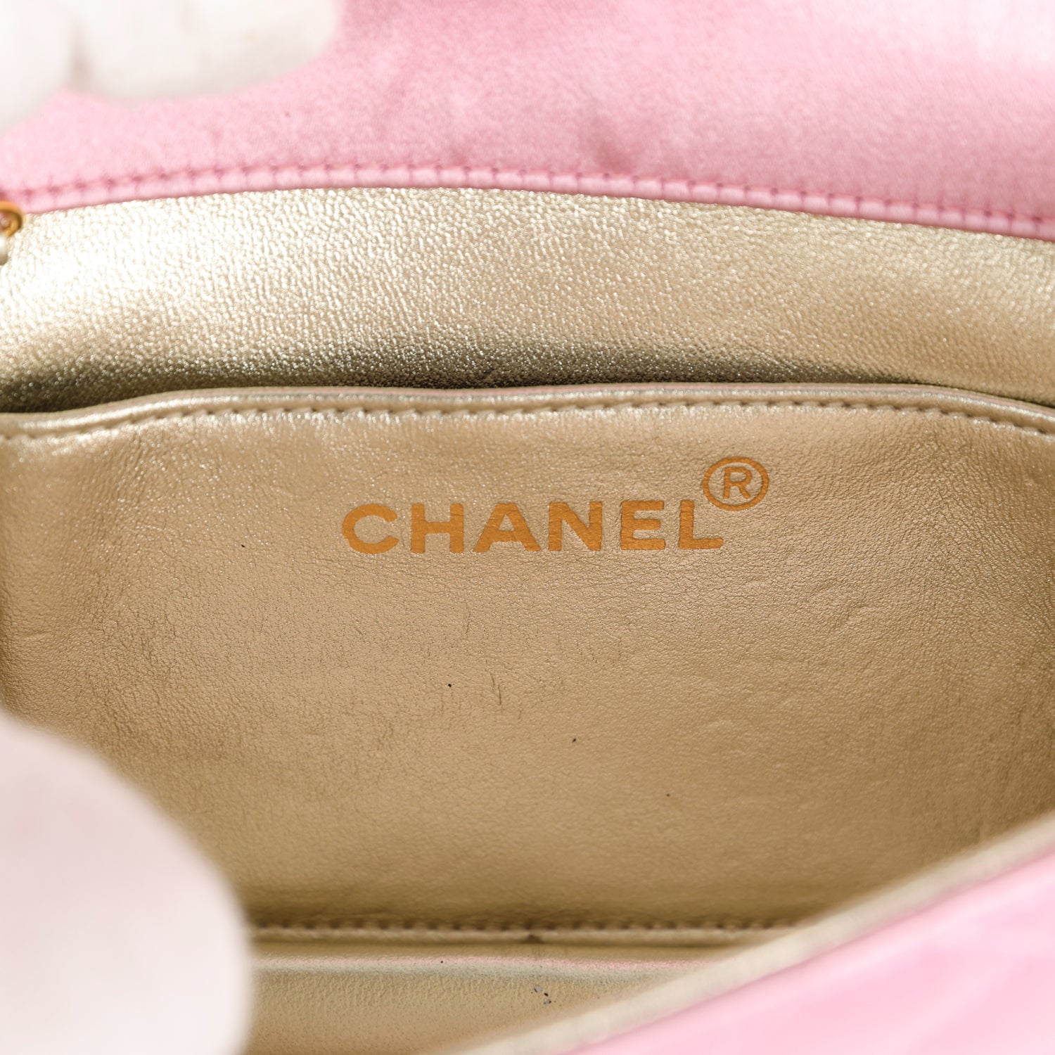 Vintage Chanel Mini Straight Flap Bag Pink Satin Gold Hardware - Image 9