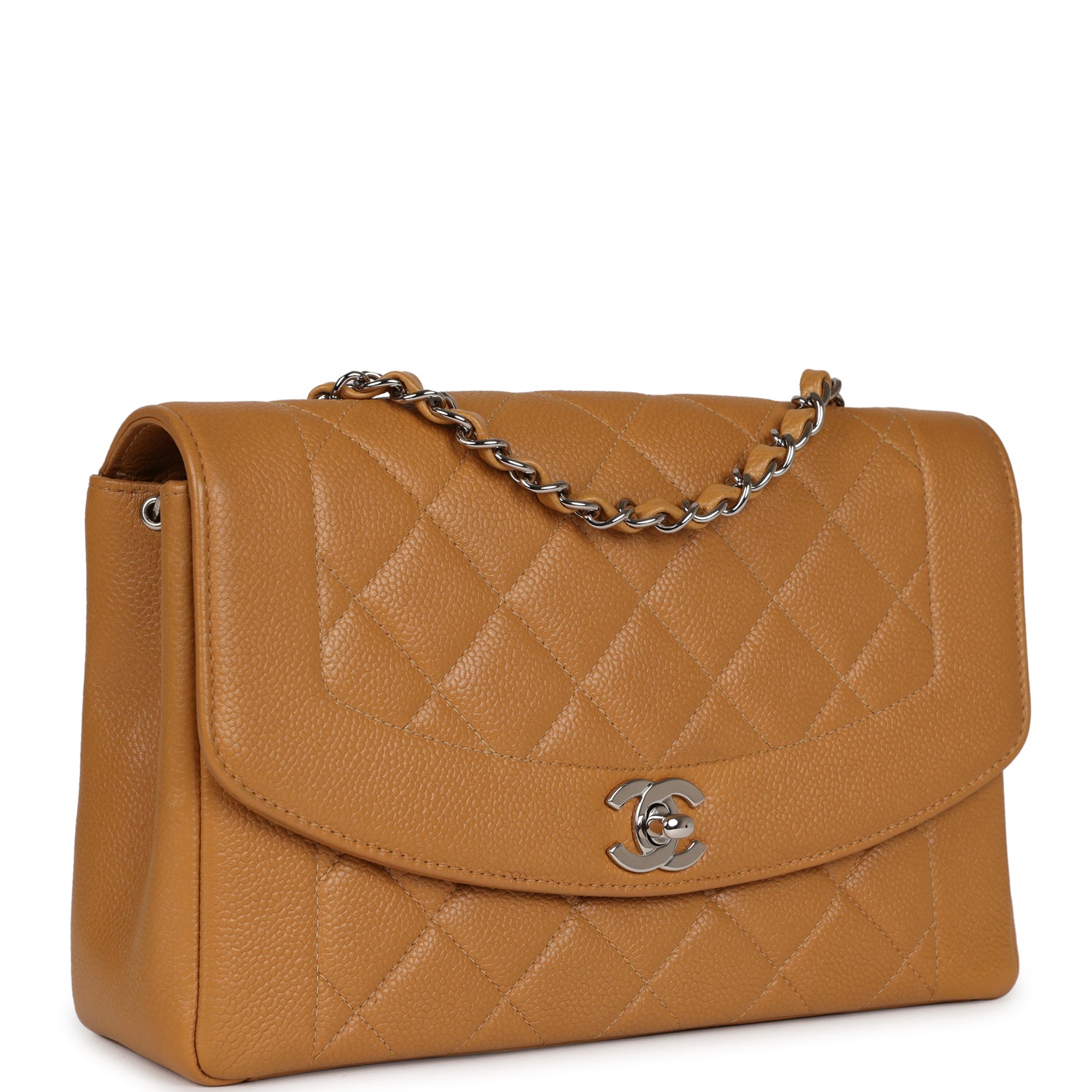 Vintage Chanel Medium Diana Flap Bag Dark Beige Caviar Silver Hardware - Image 2