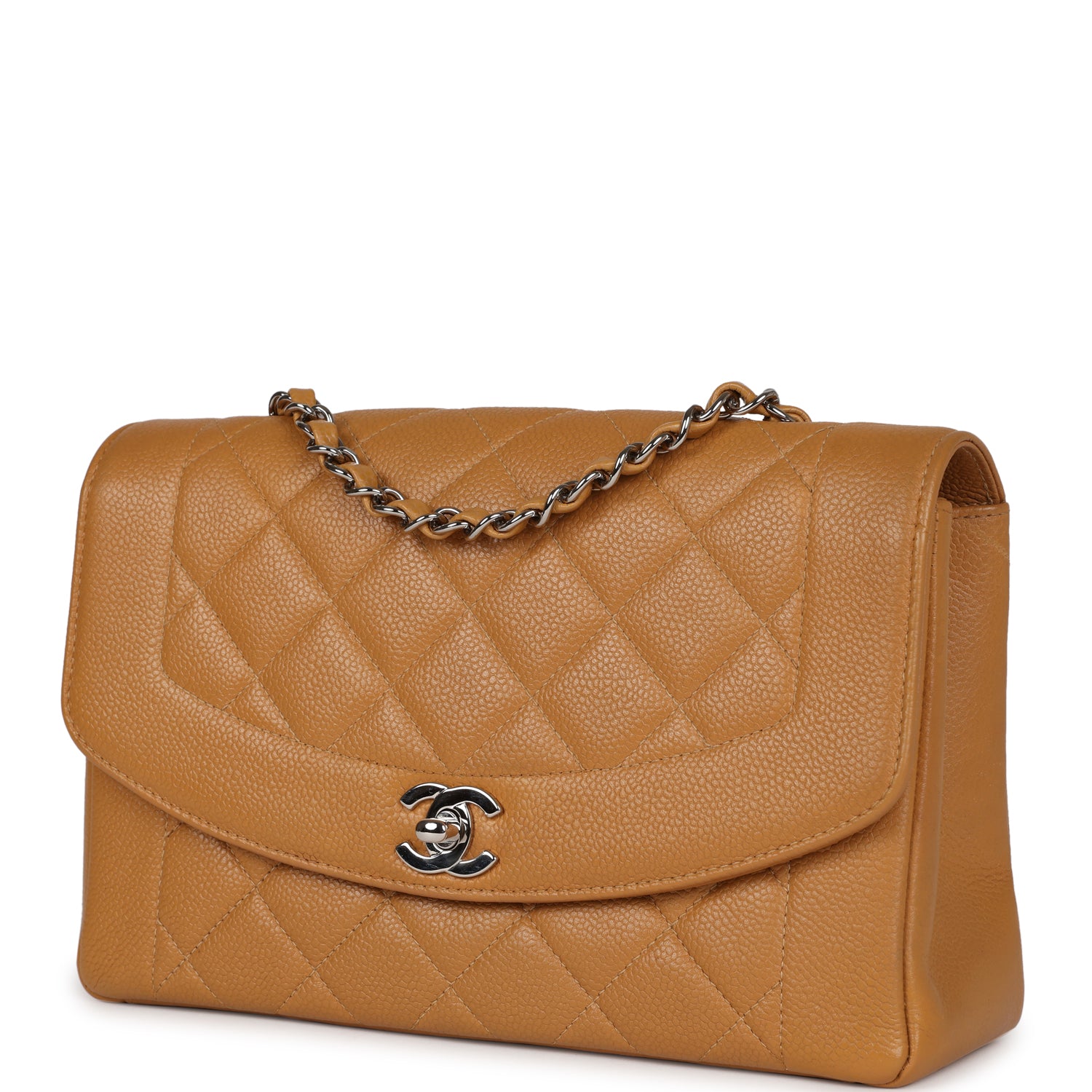 Vintage Chanel Medium Diana Flap Bag Dark Beige Caviar Silver Hardware - Image 5