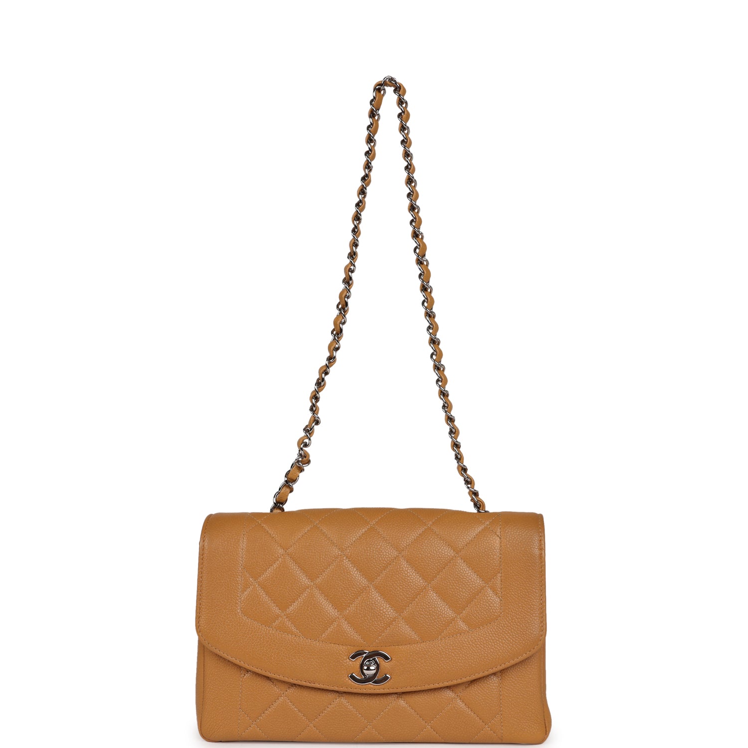 Vintage Chanel Medium Diana Flap Bag Dark Beige Caviar Silver Hardware - Image 7