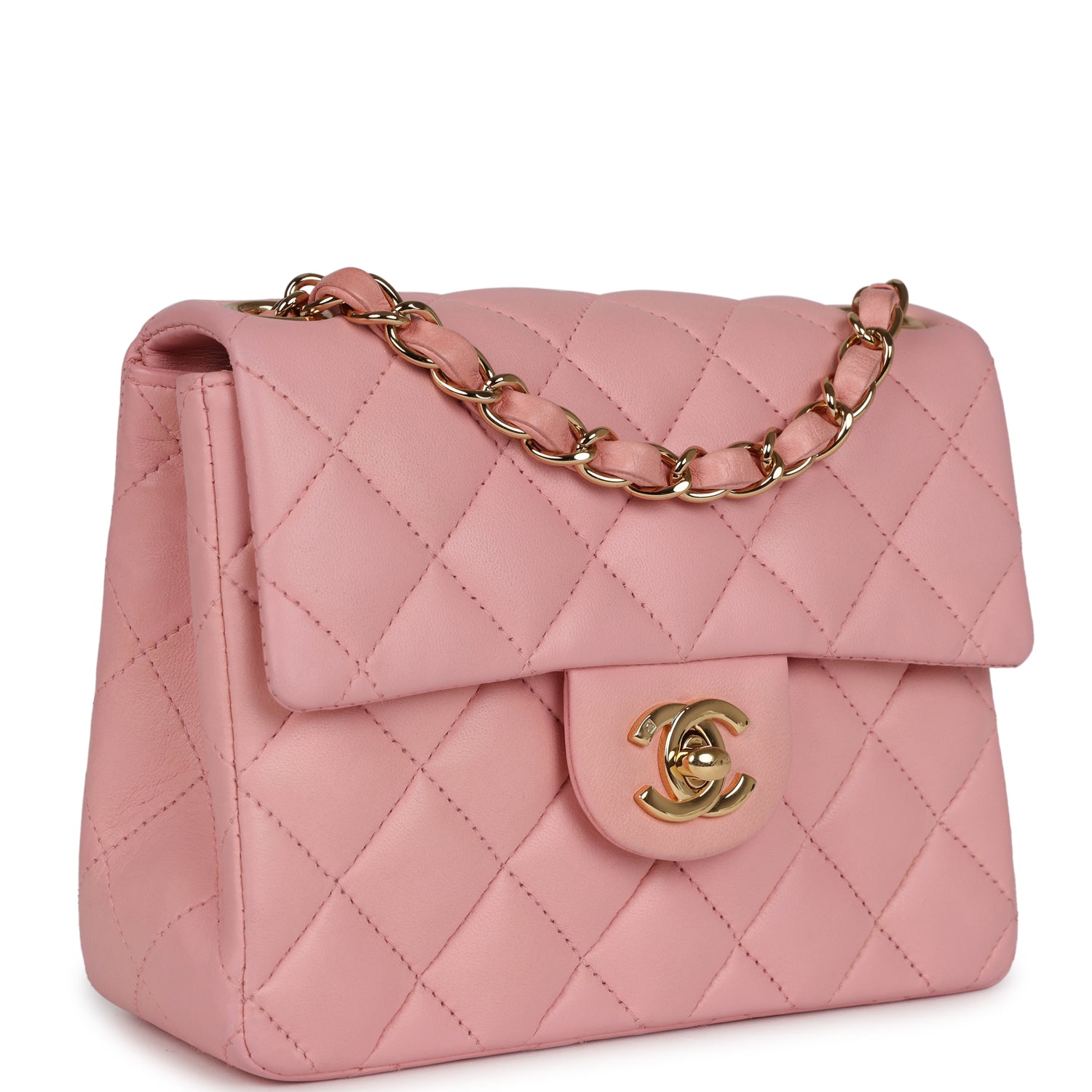 Vintage Chanel Mini Square Flap Light Pink Lambskin Gold Hardware - Image 2