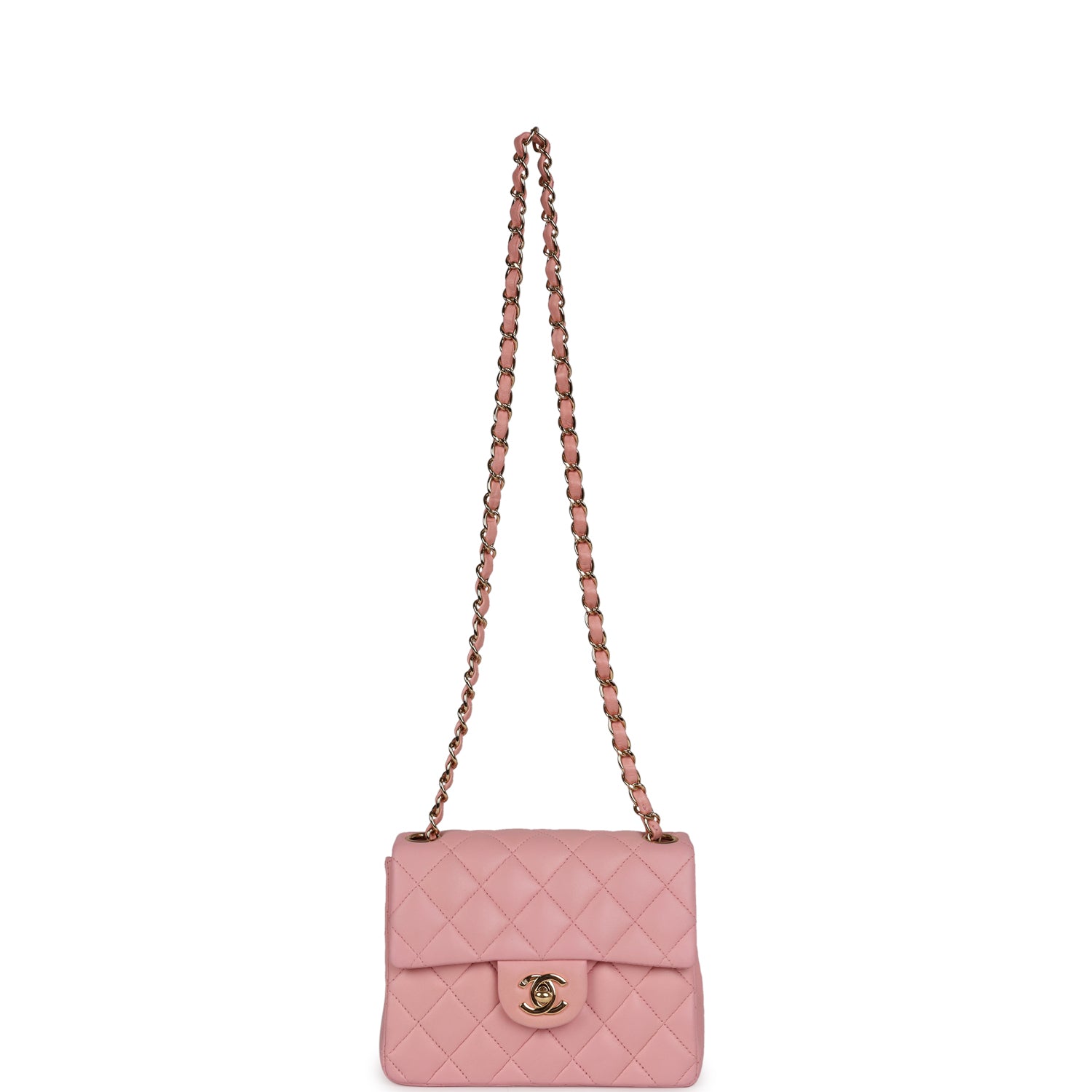 Vintage Chanel Mini Square Flap Light Pink Lambskin Gold Hardware - Image 7