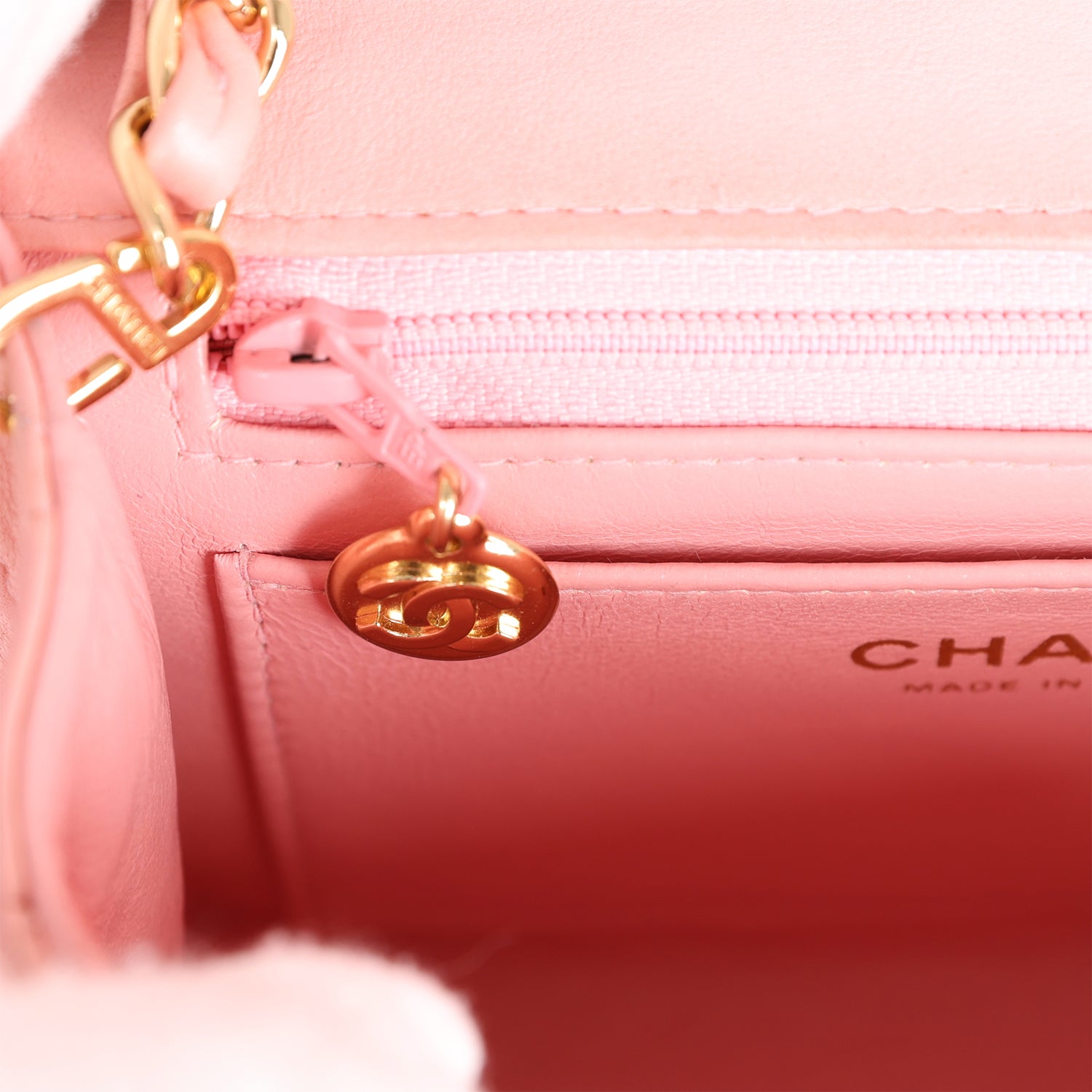 Vintage Chanel Mini Square Flap Light Pink Lambskin Gold Hardware - Image 10