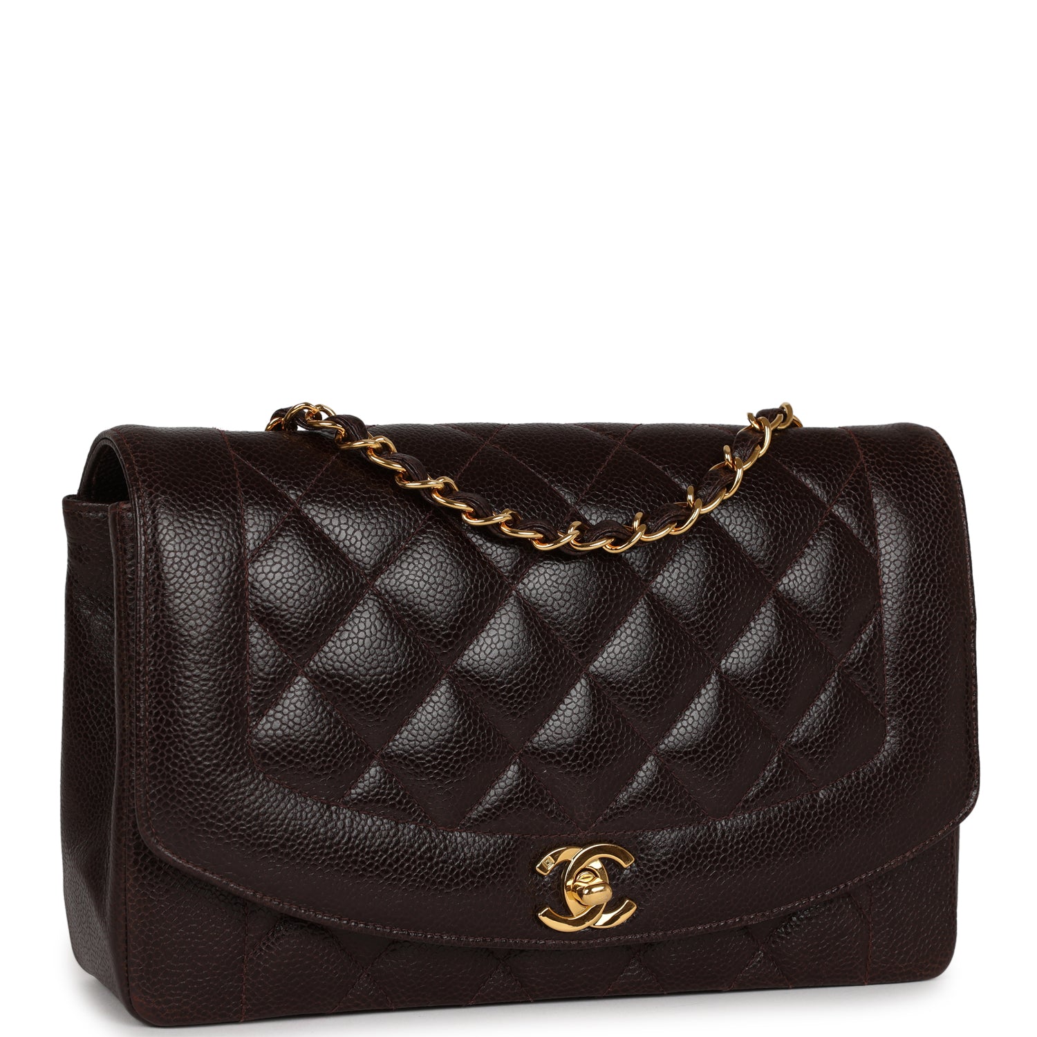 Vintage Chanel Medium Diana Flap Bag Brown Caviar Gold Hardware - Image 2