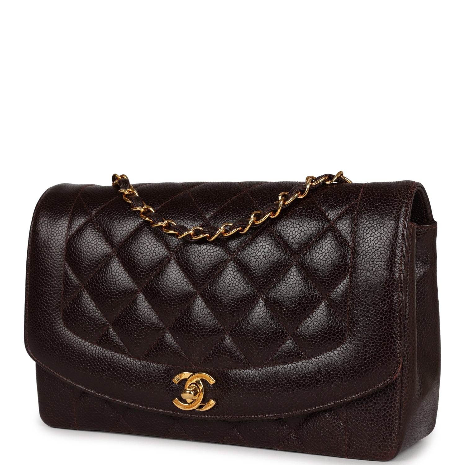 Vintage Chanel Medium Diana Flap Bag Brown Caviar Gold Hardware - Image 5