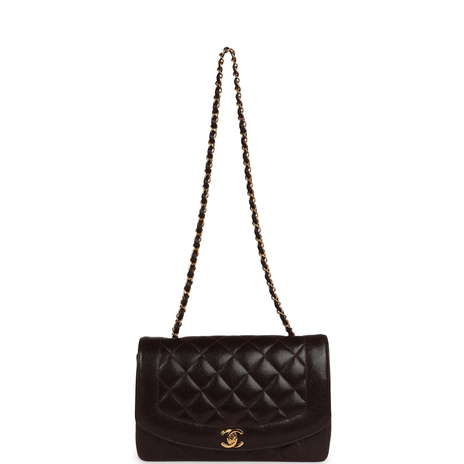 Vintage Chanel Medium Diana Flap Bag Brown Caviar Gold Hardware - Image 7