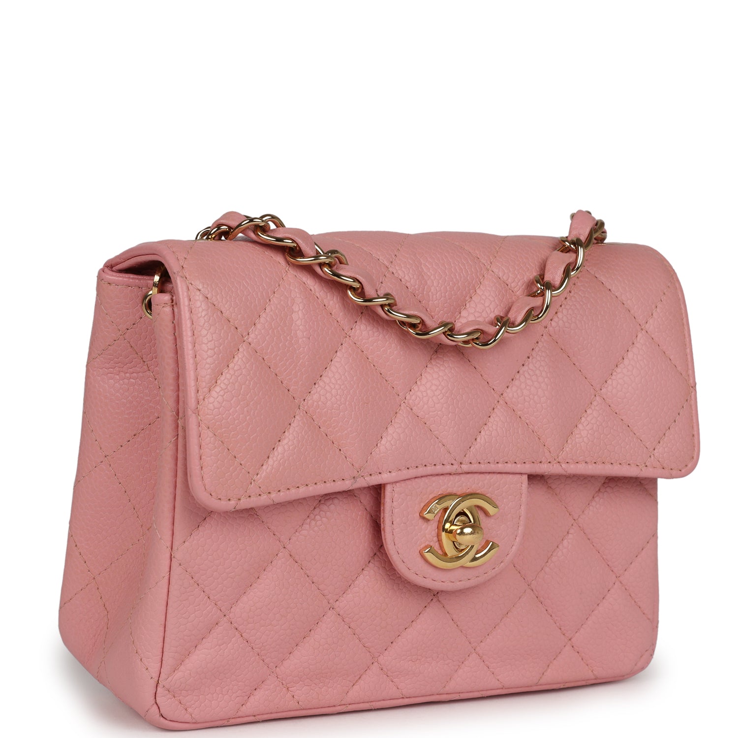 Vintage Chanel Mini Square Flap Pink Caviar Gold Hardware - Image 2