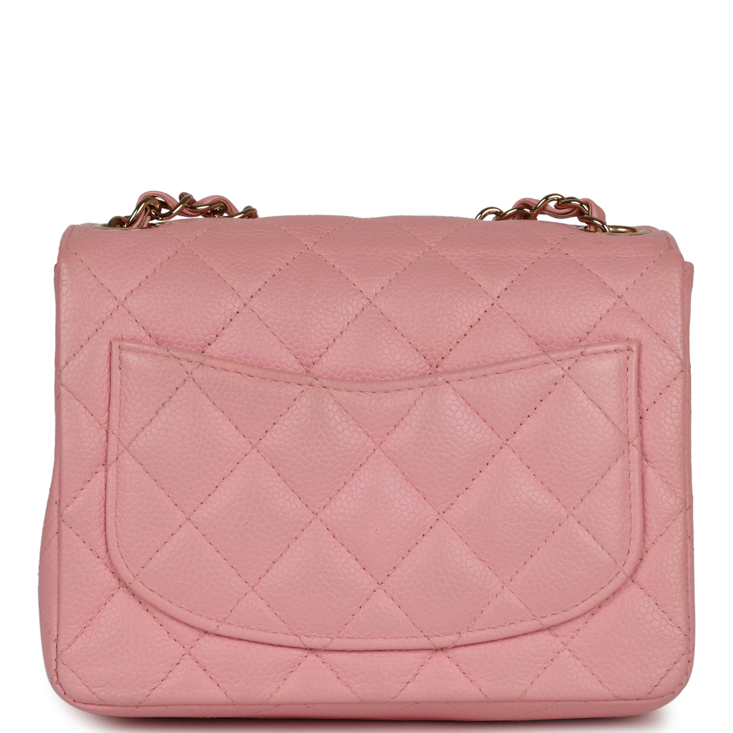 Vintage Chanel Mini Square Flap Pink Caviar Gold Hardware - Image 4