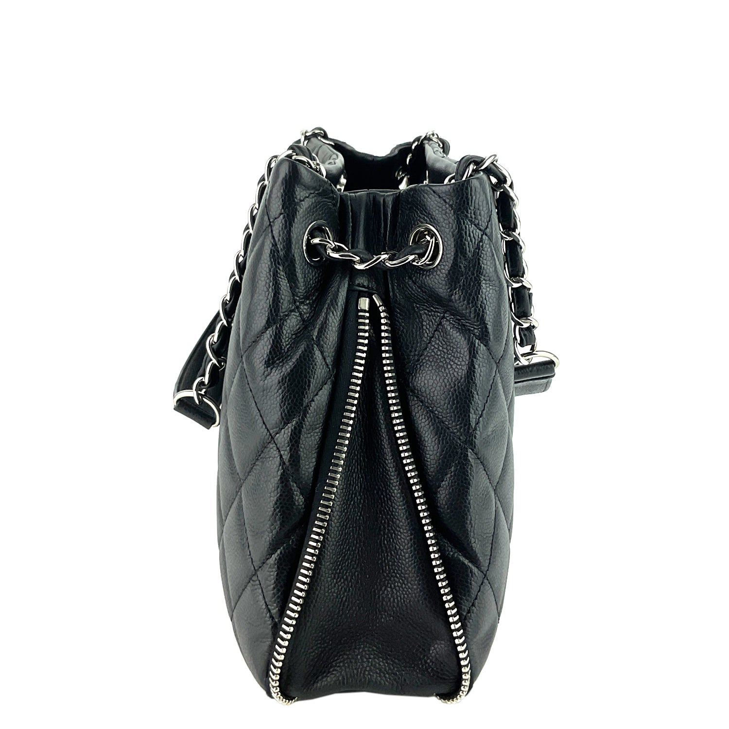 Shoulder Bag Expandable Zip Caviar Leather - Image 3