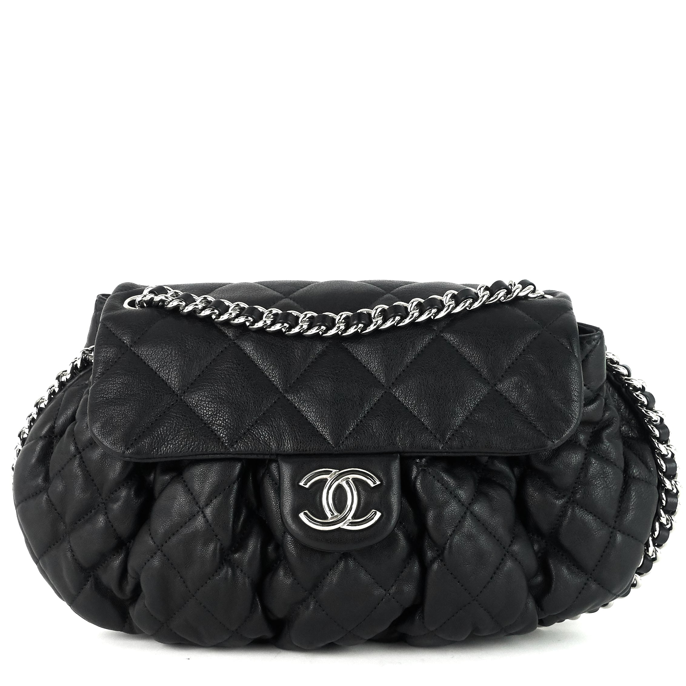 Chain Around Large Lambskin Leather Messenger Bag