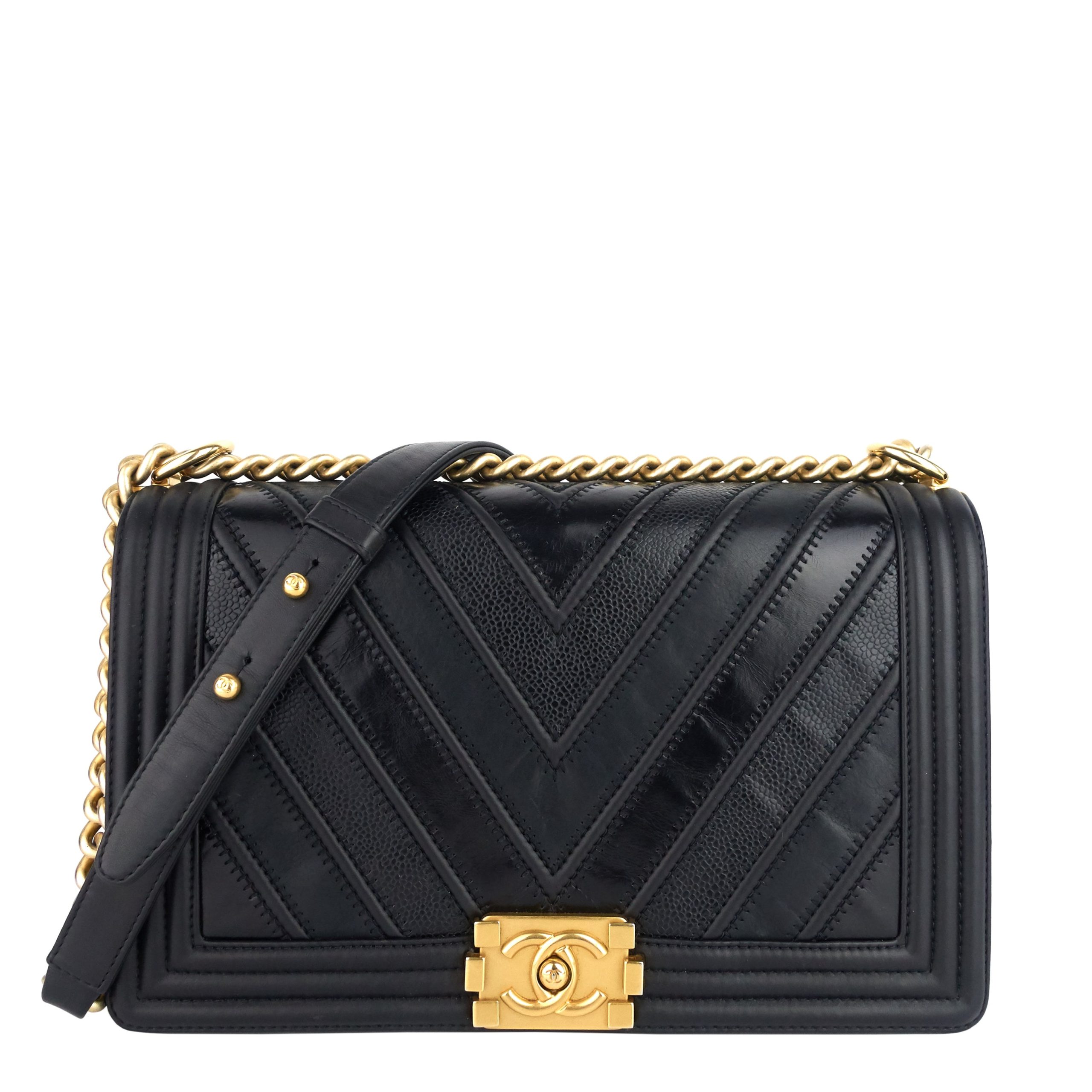 Boy Chevron Mixed Leather New Medium Bag