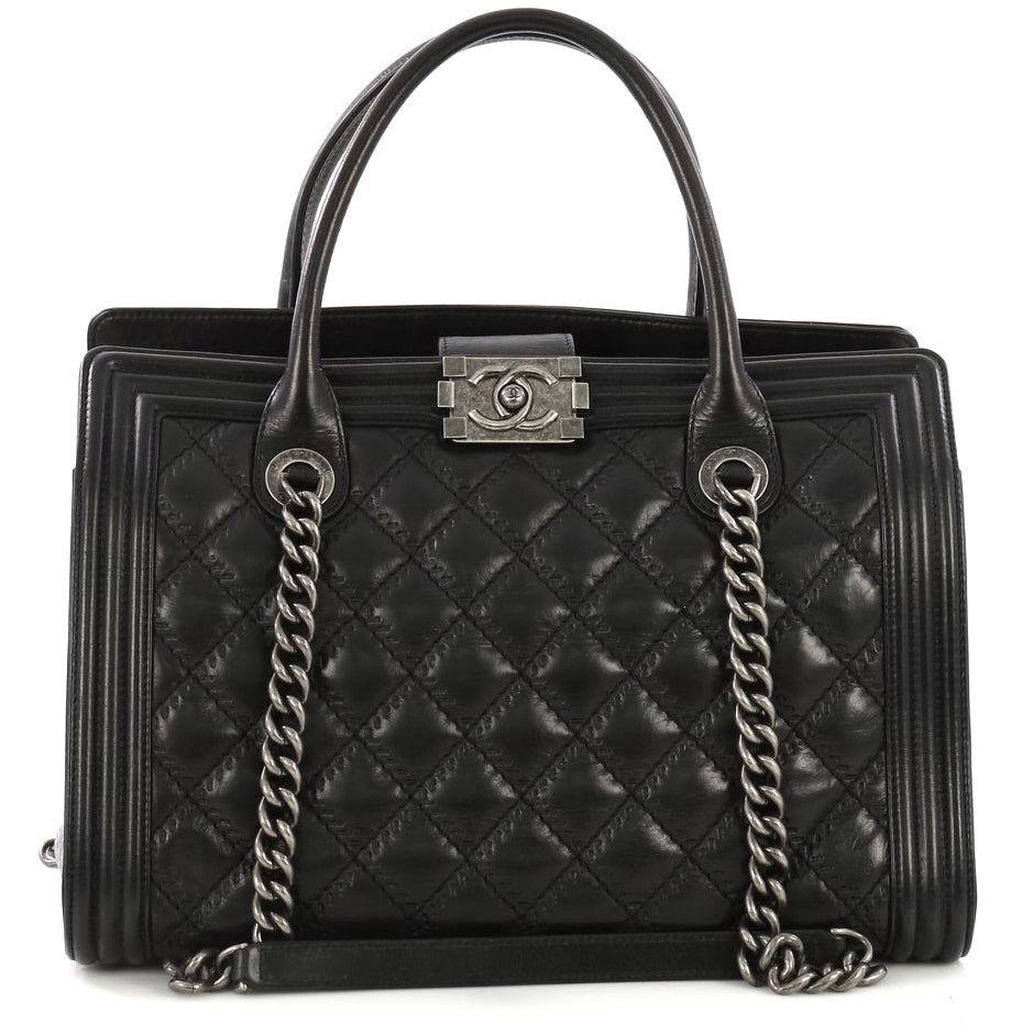 Boy Double Stitch Calf Leather Tote Bag