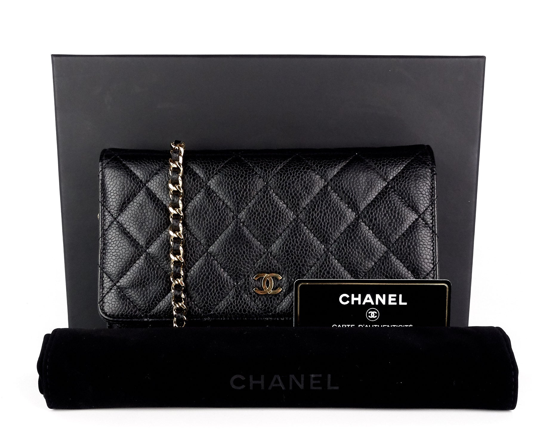Wallet on a Chain Quilted Caviar Leather Bag