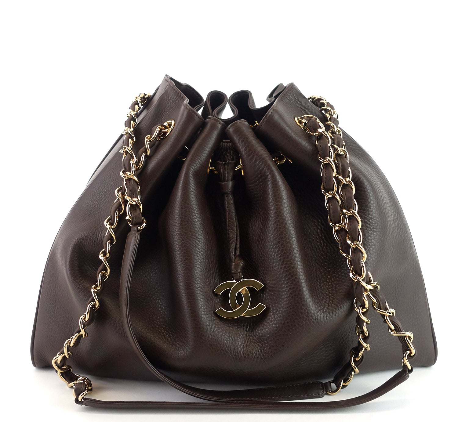 CC Drawstring Medium Leather Bag
