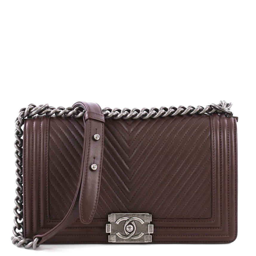 Boy Old Medium Chevron Lambskin Leather Bag