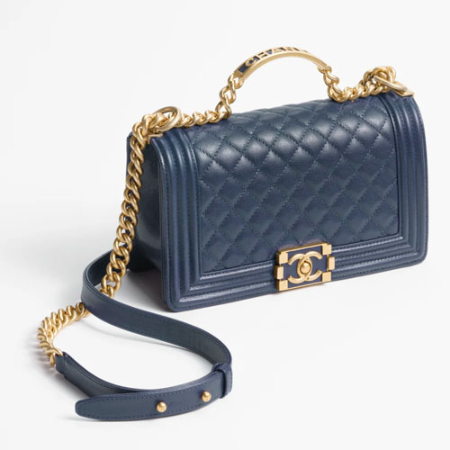 Boy Chanel Handbag With Handle Dark Blue-2