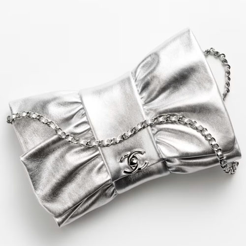 Chanel Clutch Silver Lambskin-1