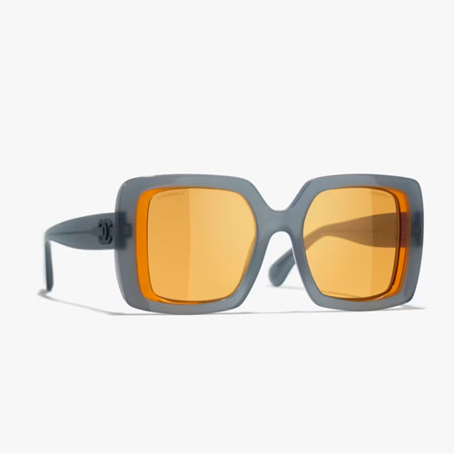 Chanel Square Sunglasses Gray Yellow-1