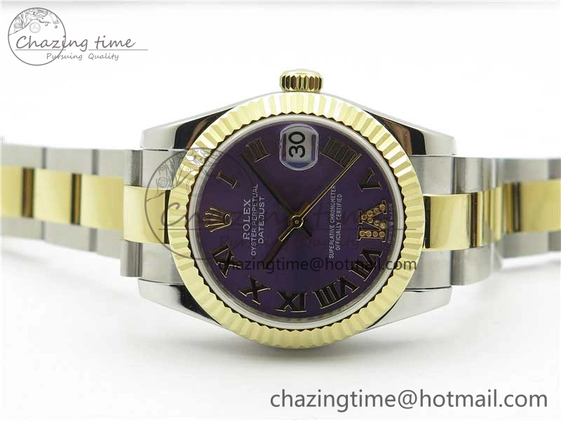 MIROTIME Affordable Datejust 31mm 278273 SS YG BP Maker Best Edition Purple Roman Dial on SS YG Oyster Bracelet 10384