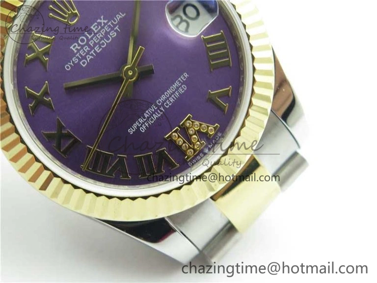 MIROTIME Affordable Datejust 31mm 278273 SS YG BP Maker Best Edition Purple Roman Dial on SS YG Oyster Bracelet 10384