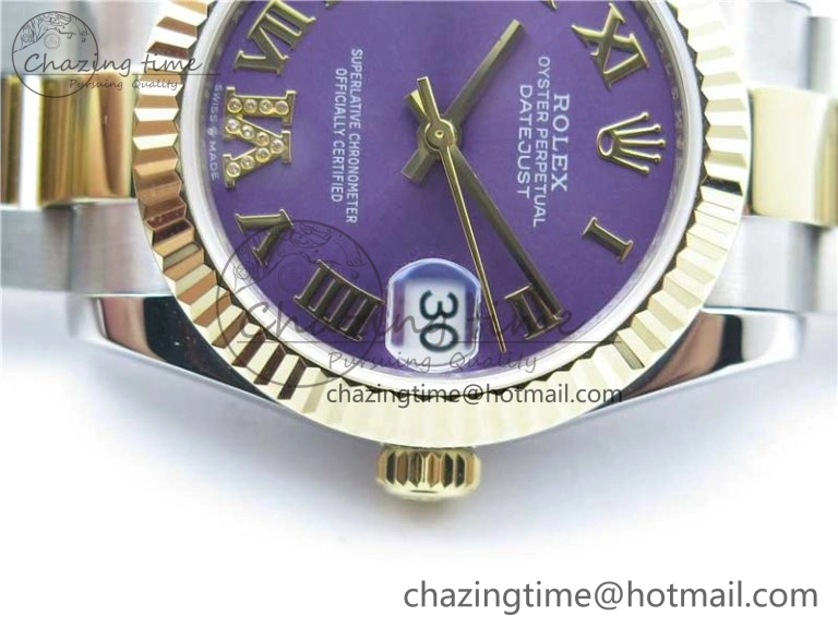 MIROTIME Affordable Datejust 31mm 278273 SS YG BP Maker Best Edition Purple Roman Dial on SS YG Oyster Bracelet 10384