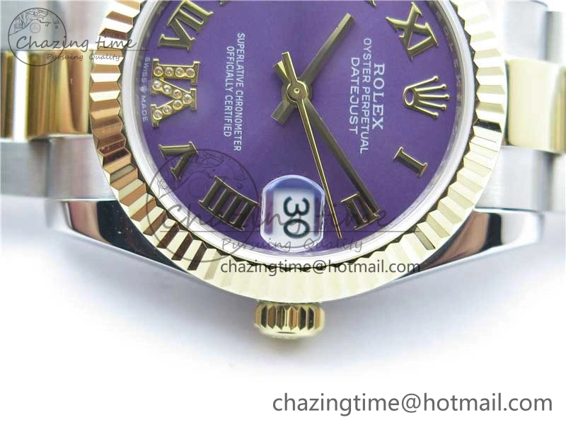 MIROTIME Affordable Datejust 31mm 278273 SS YG BP Maker Best Edition Purple Roman Dial on SS YG Oyster Bracelet 10384