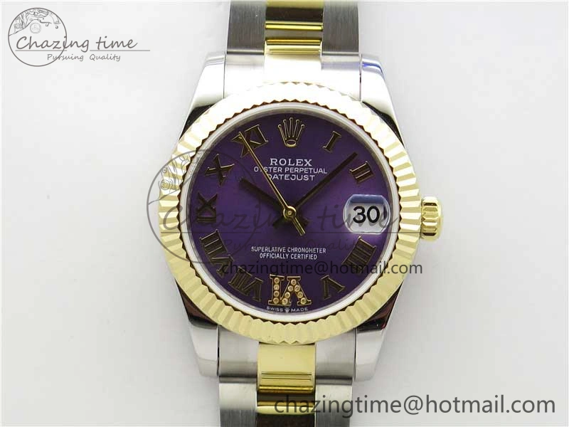 MIROTIME Affordable Datejust 31mm 278273 SS YG BP Maker Best Edition Purple Roman Dial on SS YG Oyster Bracelet 10384