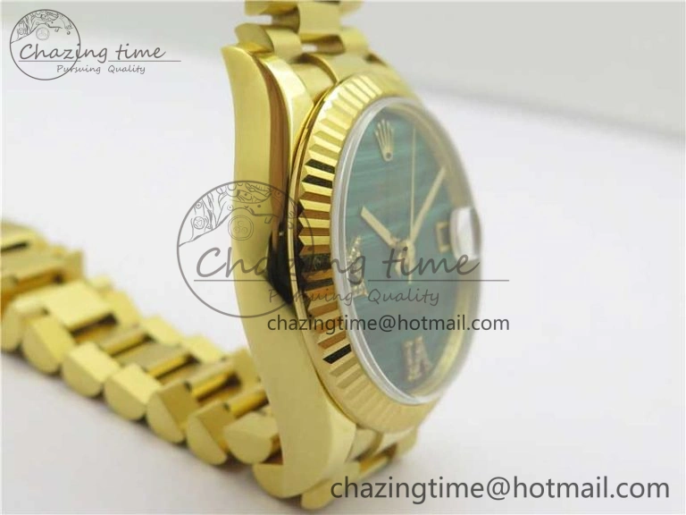 MIROTIME Comfortable Daydate 278288 31mm YG EWF Best Edition Green Malachite Dial on YG President Bracelet ETA 10331