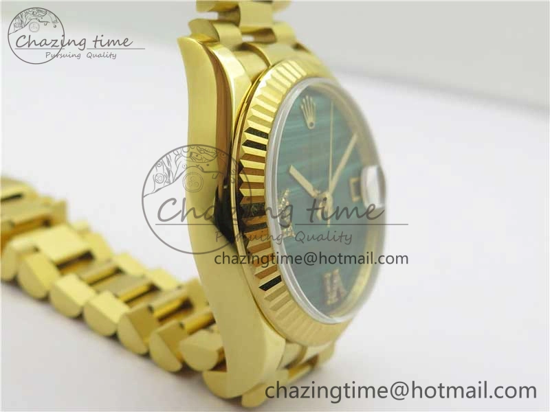 MIROTIME Comfortable Daydate 278288 31mm YG EWF Best Edition Green Malachite Dial on YG President Bracelet ETA 10331