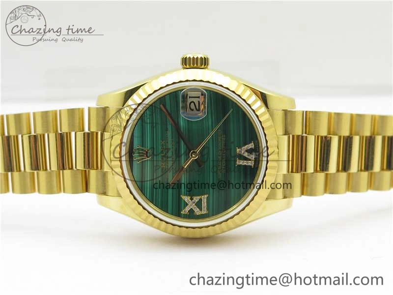 MIROTIME Comfortable Daydate 278288 31mm YG EWF Best Edition Green Malachite Dial on YG President Bracelet ETA 10331