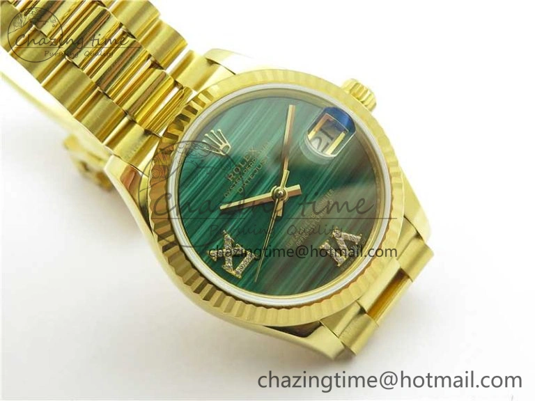 MIROTIME Comfortable Daydate 278288 31mm YG EWF Best Edition Green Malachite Dial on YG President Bracelet ETA 10331