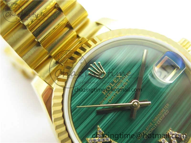 MIROTIME Comfortable Daydate 278288 31mm YG EWF Best Edition Green Malachite Dial on YG President Bracelet ETA 10331