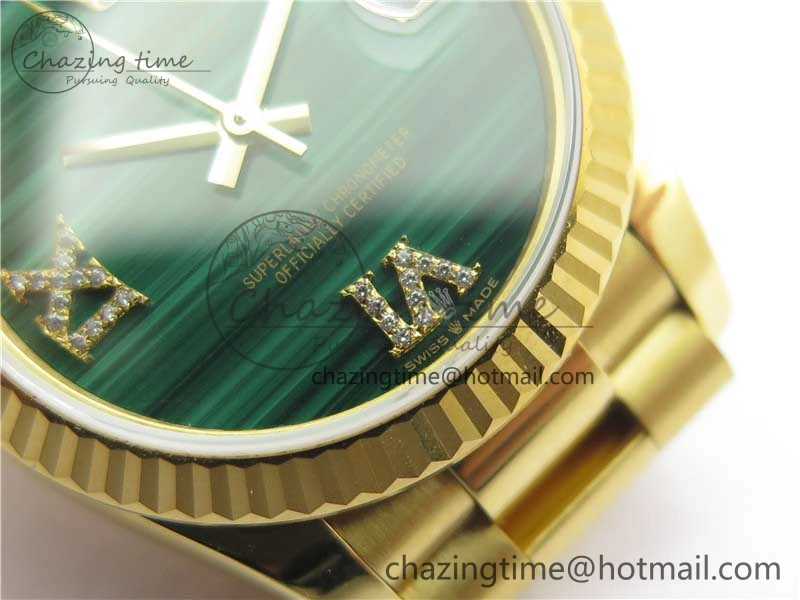 MIROTIME Comfortable Daydate 278288 31mm YG EWF Best Edition Green Malachite Dial on YG President Bracelet ETA 10331