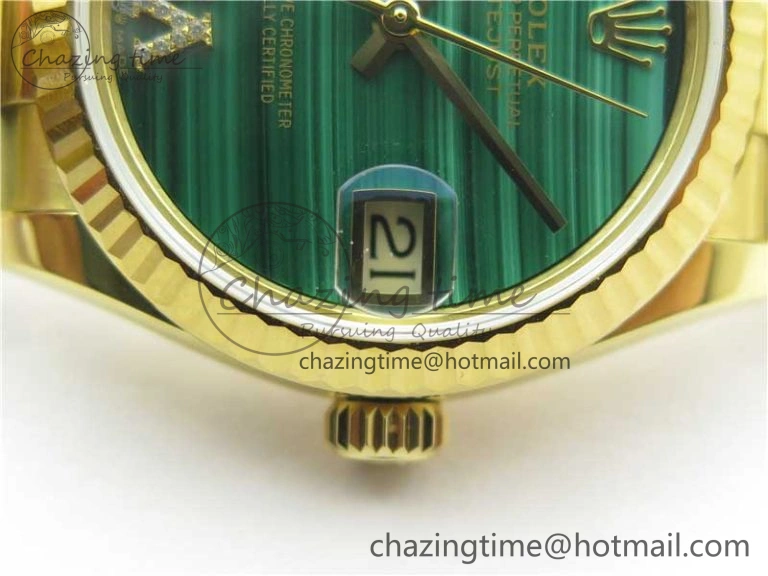 MIROTIME Comfortable Daydate 278288 31mm YG EWF Best Edition Green Malachite Dial on YG President Bracelet ETA 10331
