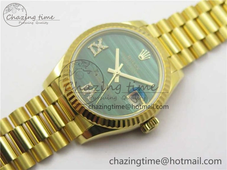 MIROTIME Comfortable Daydate 278288 31mm YG EWF Best Edition Green Malachite Dial on YG President Bracelet ETA 10331