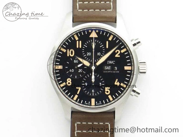 MIROTIME Pilot Chrono 20th ZF 1:1 Best Edition Black Dial On Brown Leather Strap A ZeroBulk 7236