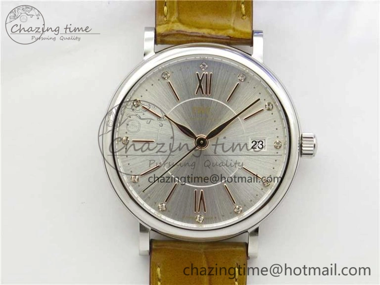 MIROTIME Durable Portofino 37mm SS V7F 1:1 Best Edition White Dial on Light Brown Leather Strap A 7092