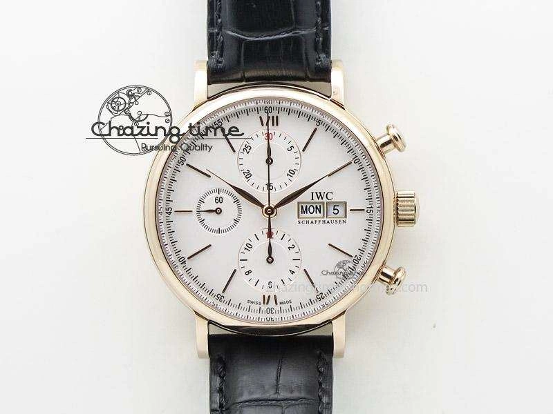 MIROTIME Portofino Chrono RG White Dial on Black Leather Strap A Vibrant 7385