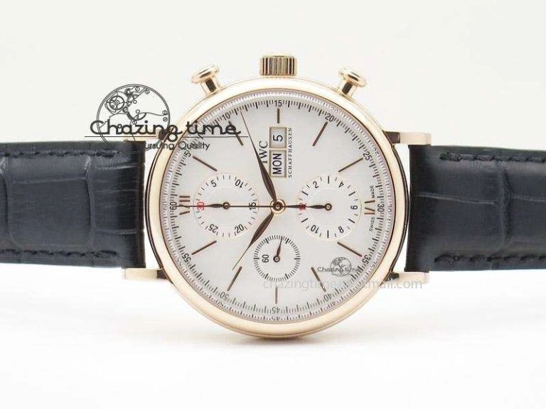 MIROTIME Portofino Chrono RG White Dial on Black Leather Strap A Vibrant 7385