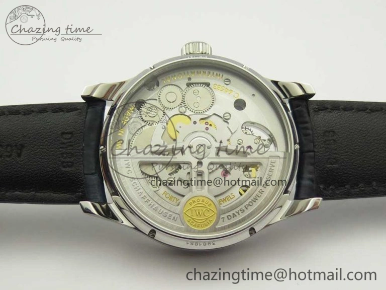 MIROTIME Portuguese Tourbillon IW5046 SS ZF Best Edition White Dial Blue Markers on Blue Leather Strap Fashionable 7149